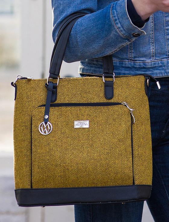 aran cashmere Ciara Tweed & Leather Bag - Mustard