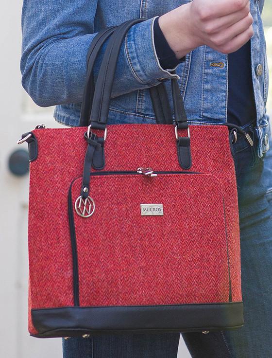 aran cashmere Ciara Tweed & Leather Bag - Red