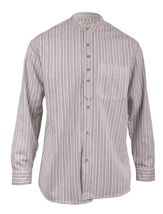 Aran Cashmere Cotton Grandfather Shirt - Grey Stripe