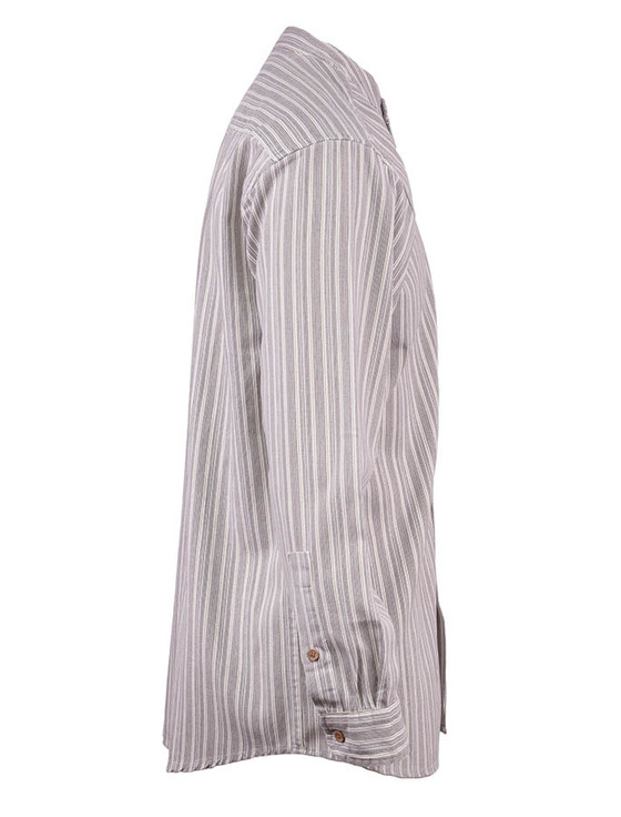 Aran Cashmere Cotton Grandfather Shirt - Grey Stripe