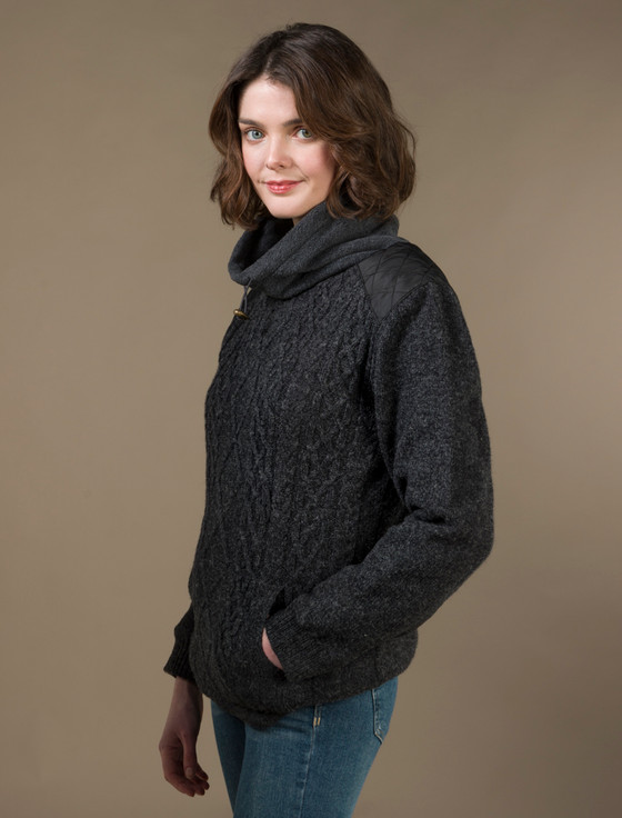 Aran Cashmere Cowl Neck Aran Sweater