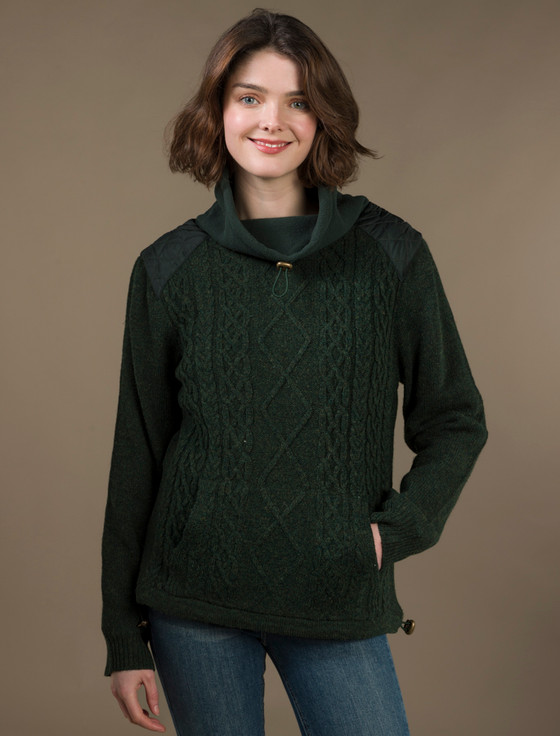 Aran Cashmere Cowl Neck Aran Sweater