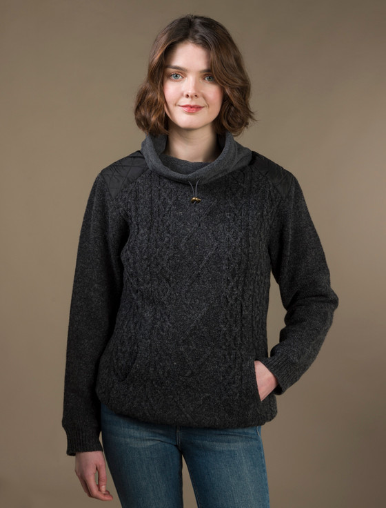 aran cashmere Cowl Neck A‎ran Sweater