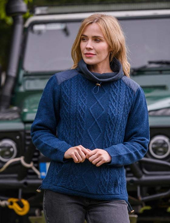 Aran Cashmere Cowl Neck Aran Sweater