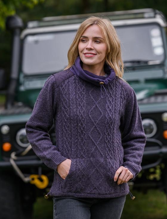 Aran Cashmere Cowl Neck Aran Sweater