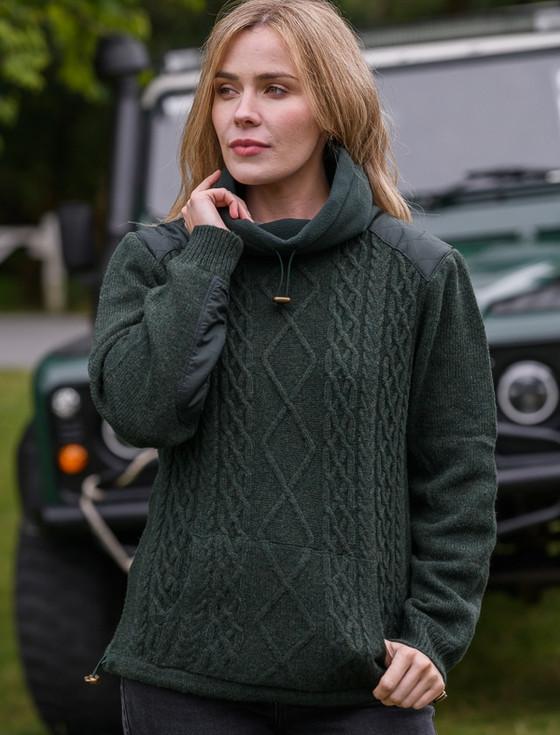 aran cashmere Cowl Neck Aran Sweater