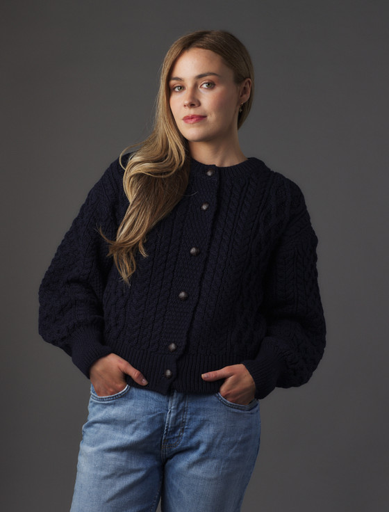 Aran Cashmere Cropped Wool Aran Cardigan