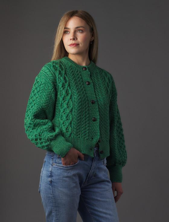 Aran Cashmere Cropped Wool Aran Cardigan