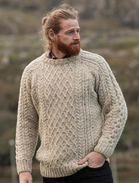 aran cashmere Donegal's Crew Neck Aran Sweater