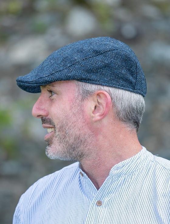 Aran Cashmere Donegal Touring Cap - Blue Herringbone