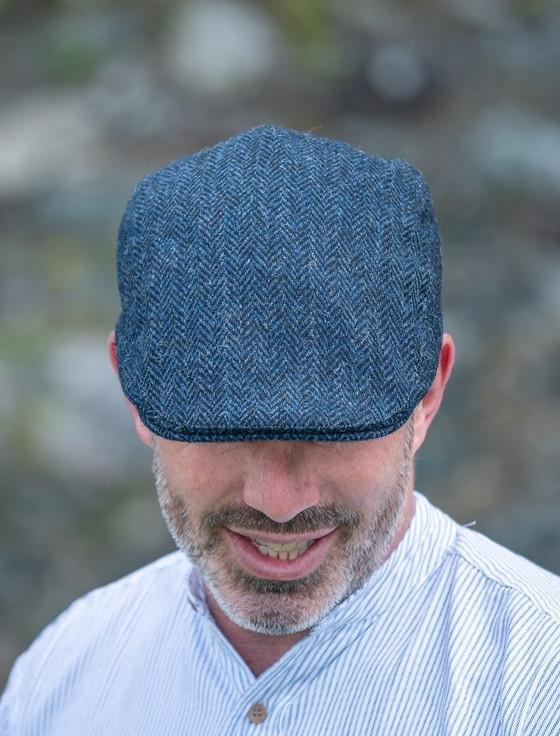 Aran Cashmere Donegal Touring Cap - Blue Herringbone