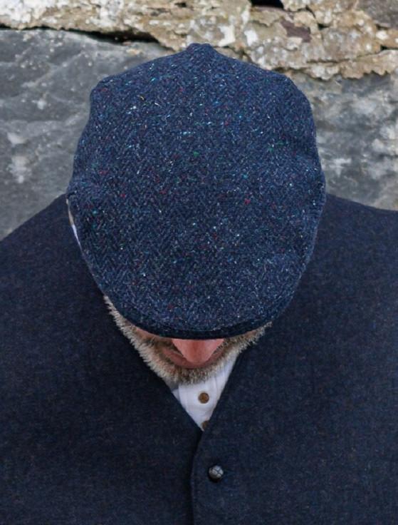 Aran Cashmere Donegal Tweed Flat Cap - Blue