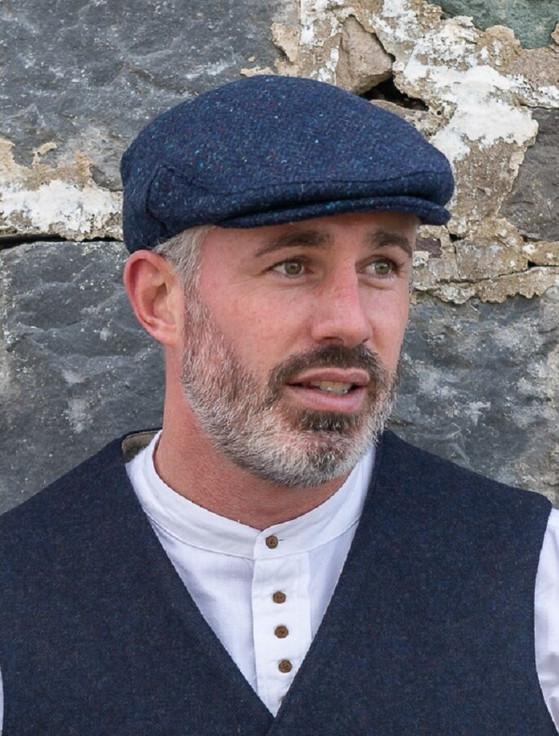 Aran Cashmere Donegal Tweed Flat Cap - Blue