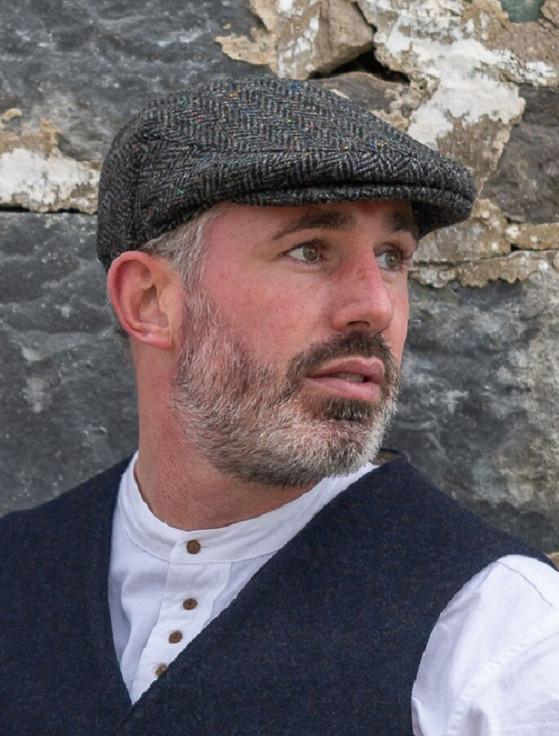aran cashmere Donegal Tweed Flat Cap - Charcoal