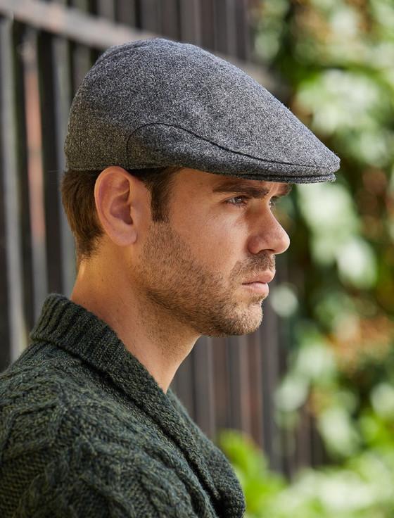 Aran Cashmere Donegal Tweed Flat Cap - Dark Grey