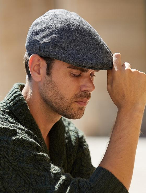 Aran Cashmere Donegal Tweed Flat Cap - Dark Grey