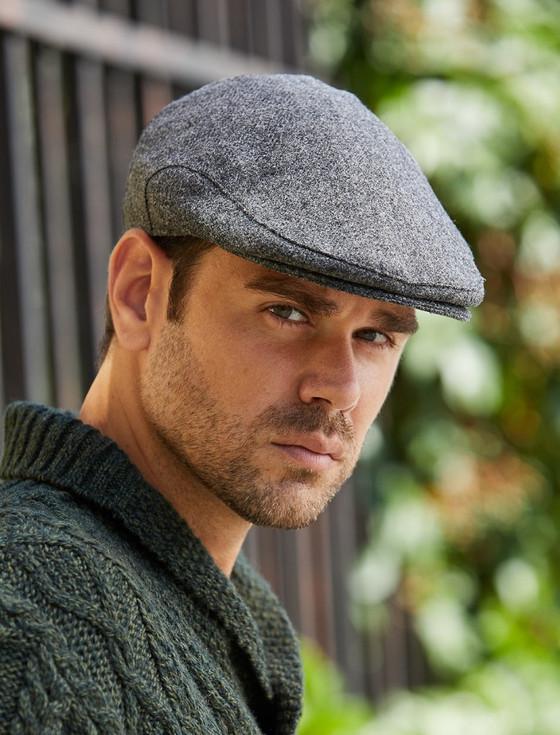 aran cashmere Donegal Tweed Flat Cap - Dark Grey