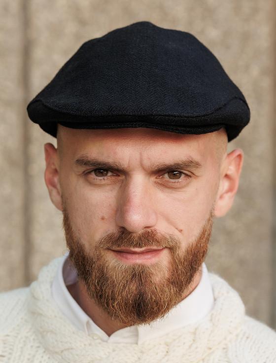 Aran Cashmere Donegal Tweed Flat Cap - Jet Black