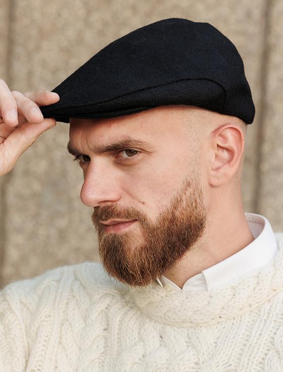 Aran Cashmere Donegal Tweed Flat Cap - Jet Black