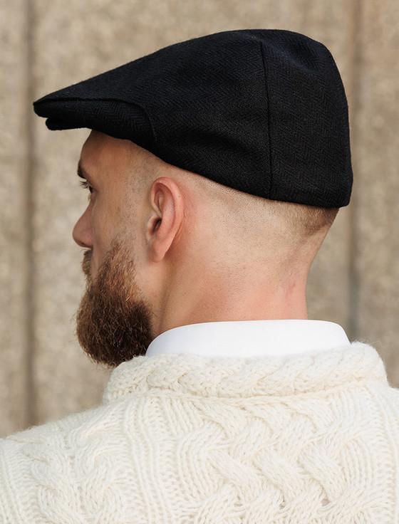 Aran Cashmere Donegal Tweed Flat Cap - Jet Black