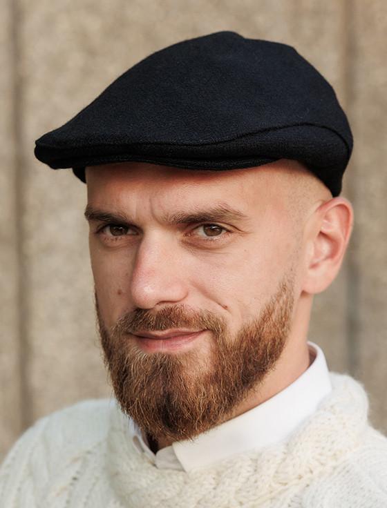 aran cashmere Donegal Tweed Flat Cap - Jet Black