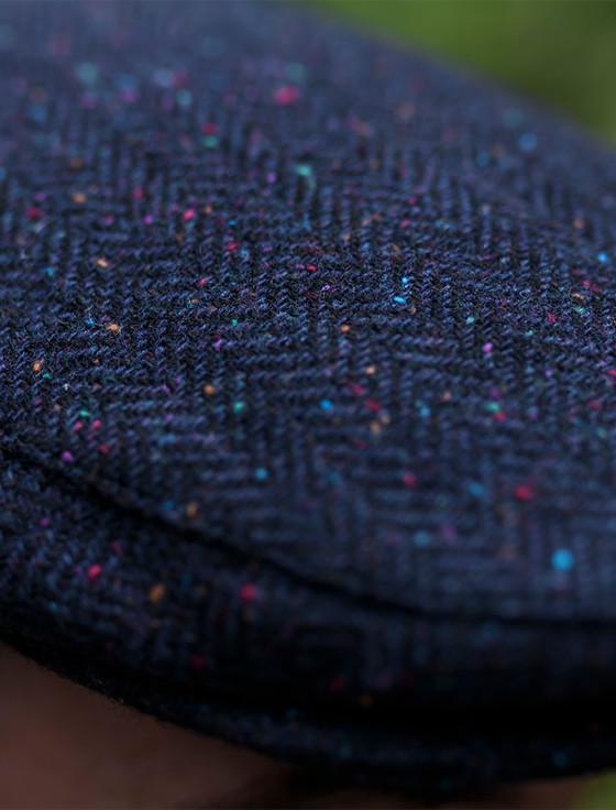 Aran Cashmere Donegal Tweed Flat Cap - Navy Fleck
