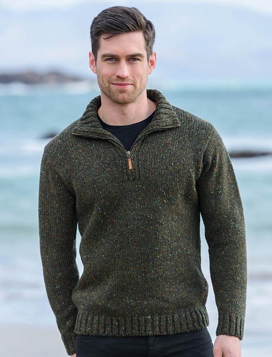 Aran Cashmere ‎Donegal Tweed H‎alf Zip Sweater