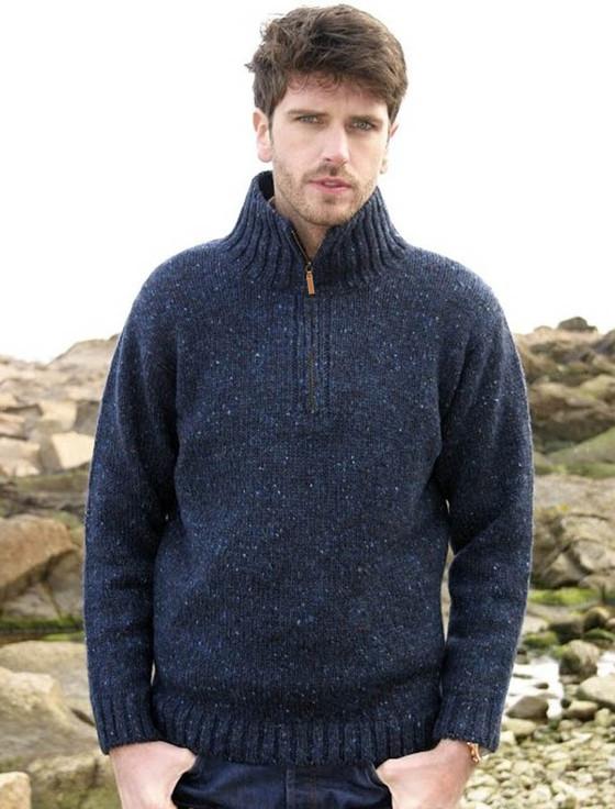 aran cashmere ‎Donegal Tweed H‎‎alf Zip Sweater