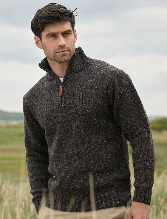 Aran Cashmere Donegal Tweed Half Zip Sweater