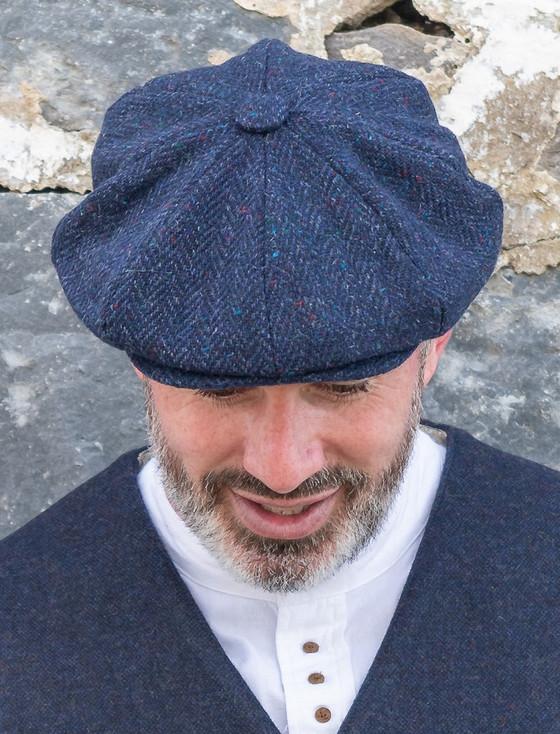 Aran Cashmere Donegal Tweed Men's Driving Cap - Navy