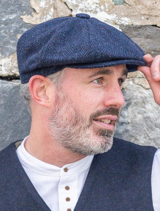 aran cashmere Donegal Tweed Men's Driving Cap - Navy