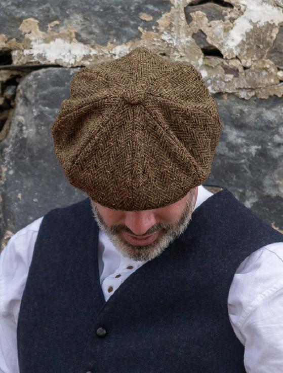 Aran Cashmere Donegal Tweed Mens Gatsby Cap - Brown