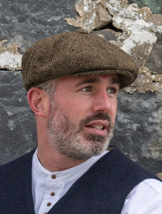 aran cashmere Donegal Tweed Mens Gatsby Cap - Brown