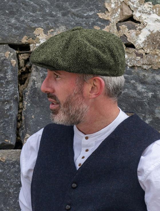 Aran Cashmere Donegal Tweed Mens Gatsby Cap - Green