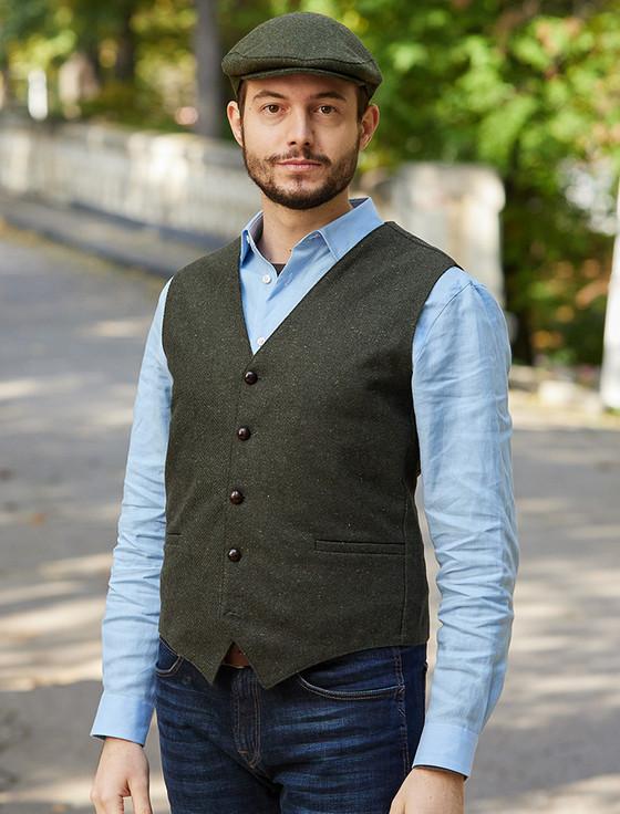 Aran Cashmere Donegal Tweed Waistcoat - Green Fleck