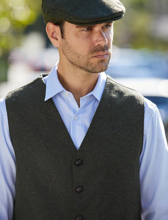 Aran Cashmere Donegal Tweed Waistcoat - Green Fleck