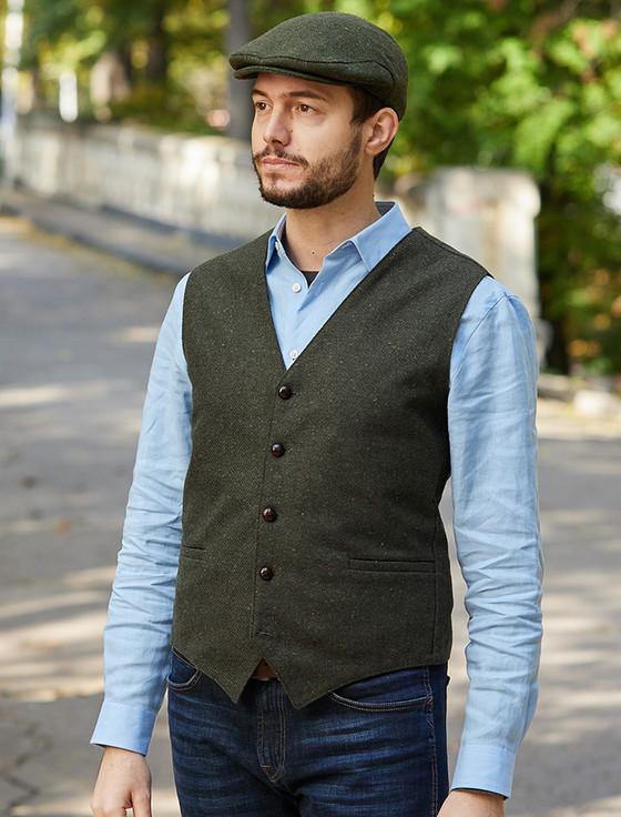 aran cashmere Donegal Tweed Waistcoat - Green Fleck