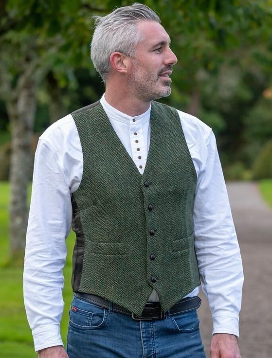 aran cashmere Donegal Tweed Waistcoat - Green