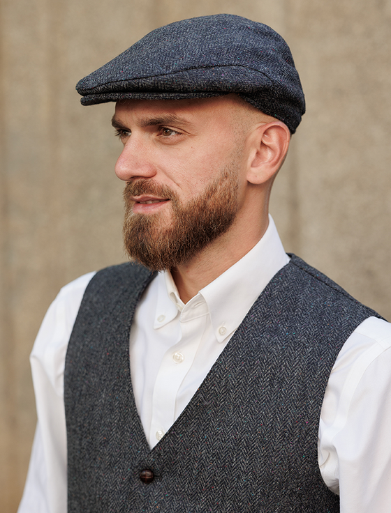 Aran Cashmere Donegal Tweed Waistcoat - Navy Fleck