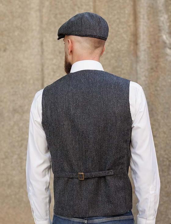 Aran Cashmere Donegal Tweed Waistcoat - Navy Fleck