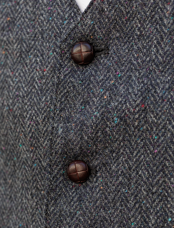 Aran Cashmere Donegal Tweed Waistcoat - Navy Fleck