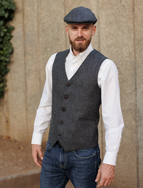 aran cashmere Donegal Tweed Waistcoat - Navy Fleck