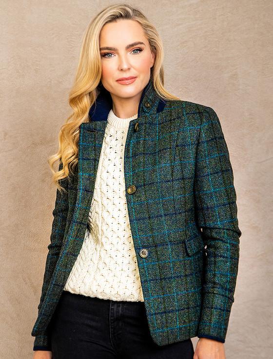 Aran Cashmere Donna Tweed Blazer ��?? Teal Earth