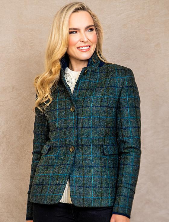 aran cashmere Donna Tweed Blazer ��?? Teal Earth