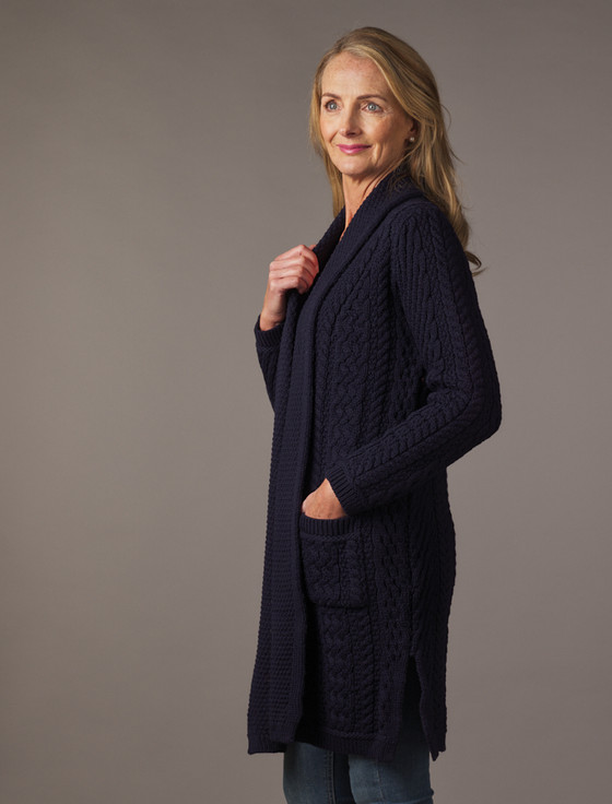 Aran Cashmere Drape Front Aran Shawl Cardigan