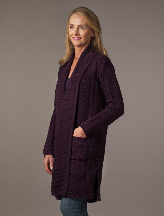Aran Cashmere Drape Front Aran Shawl Cardigan