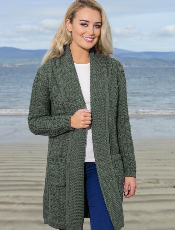 Aran Cashmere Drape Front Aran Shawl Cardigan‎