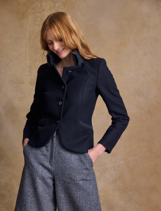 aran cashmere Emer Tweed Blazer - Deep Navy Melton