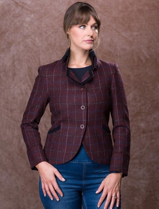 Aran Cashmere Emer Tweed Blazer - Winter Berry Check