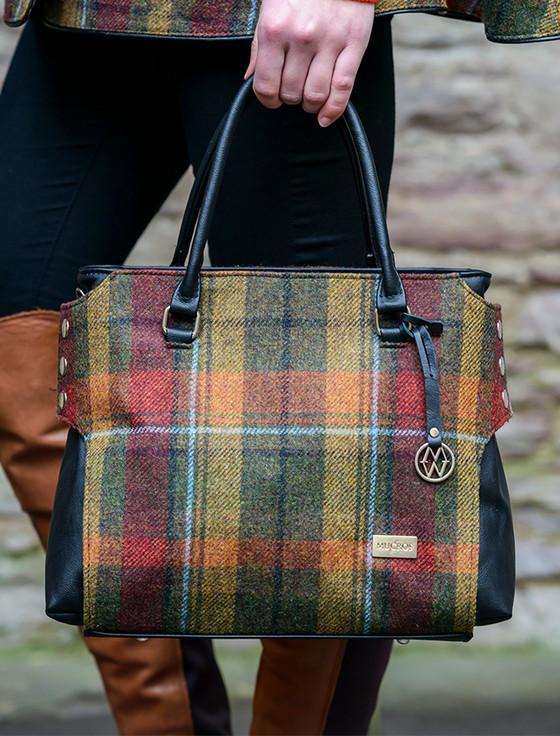Aran Cashmere Emily Tweed & Leather Bag - Autumn Plaid